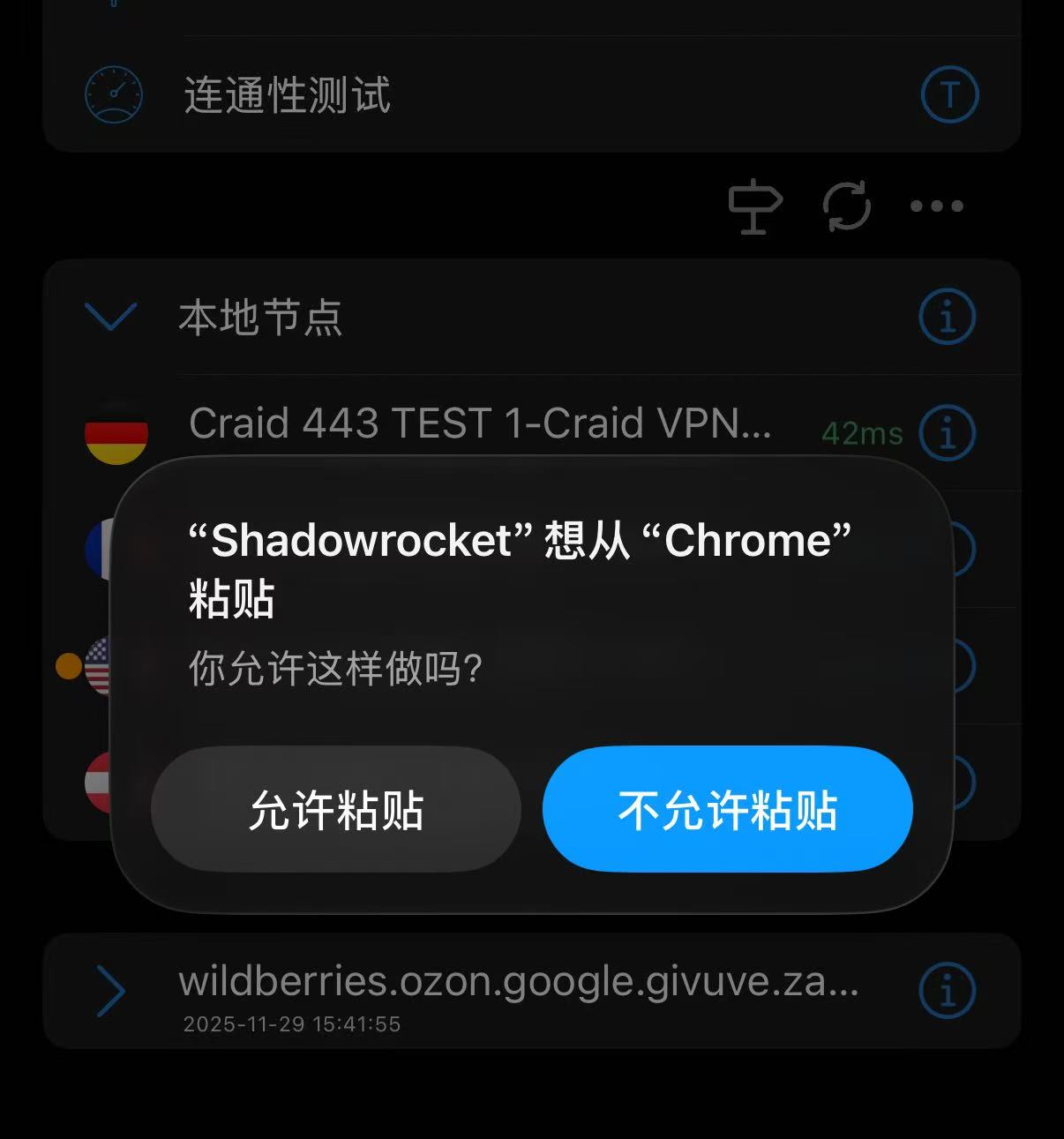 iOS 步骤 :Shadowrocket 提示导入并连接